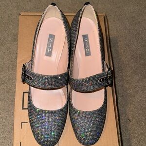 SJP Sarah Jessica Parker Tartt Mary Jane Scintillate Heels 40 Block Heel